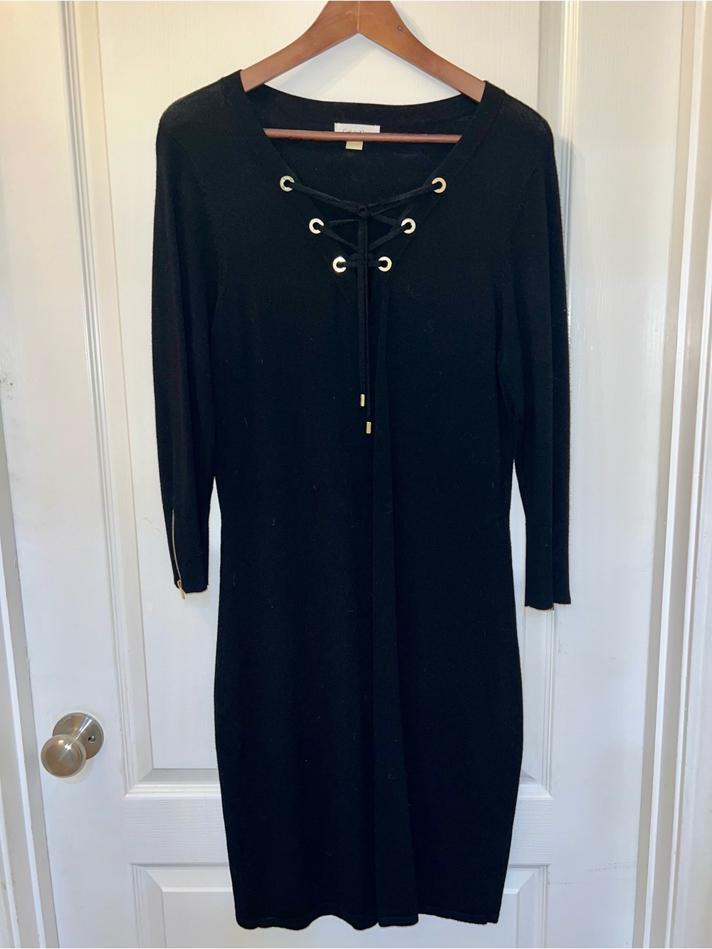 Calvin Klein Black Lace-Up Long Sleeve Knit Dress